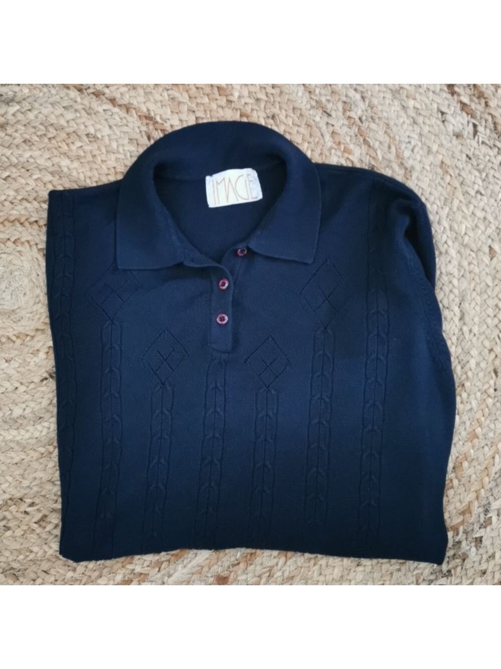 Mens vintage navy merinowool IMAGE collared oldmoney longsleeve sweater. Size XL - Picture 5 of 6